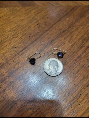 Gold Drop Earrings with Dark Purple Gemstones